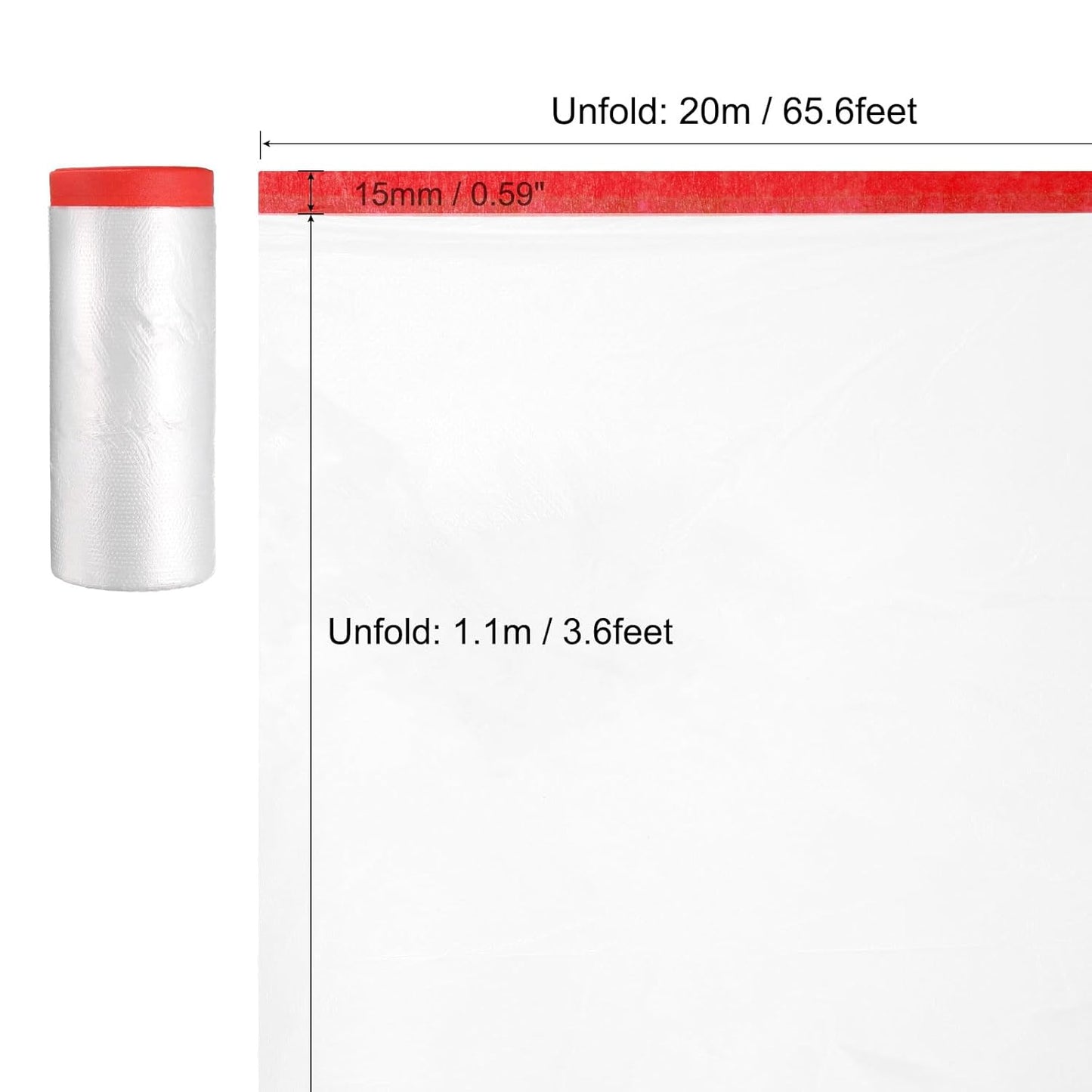 uxcell Pre-Taped Masking Film, 3.6ft x 66ft High-Tack Painters Tape Plastic Drop Cloth with High-Tack Painters Tape for Painting Protection Red 4Pcs