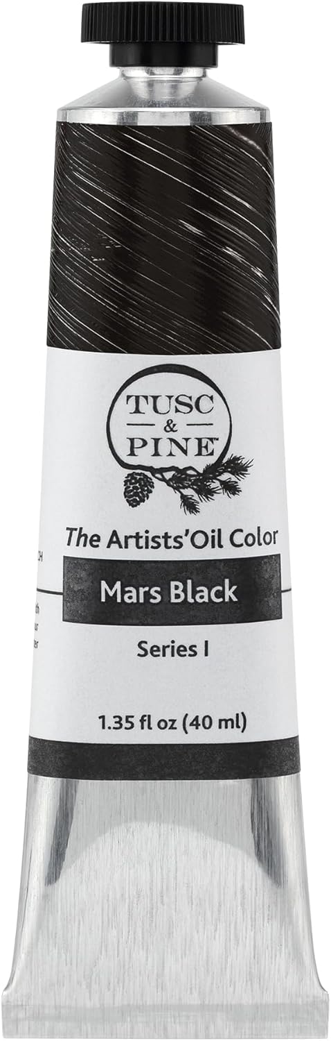 Tusc & Pine Artist Oil Paint - Mars Black, 40 ml, Non-Yellowing, Rich & Creamy Consistency, Maximum Pigment Load, Small Batch Milled Oil Paints Made in the USA for Professional Artists