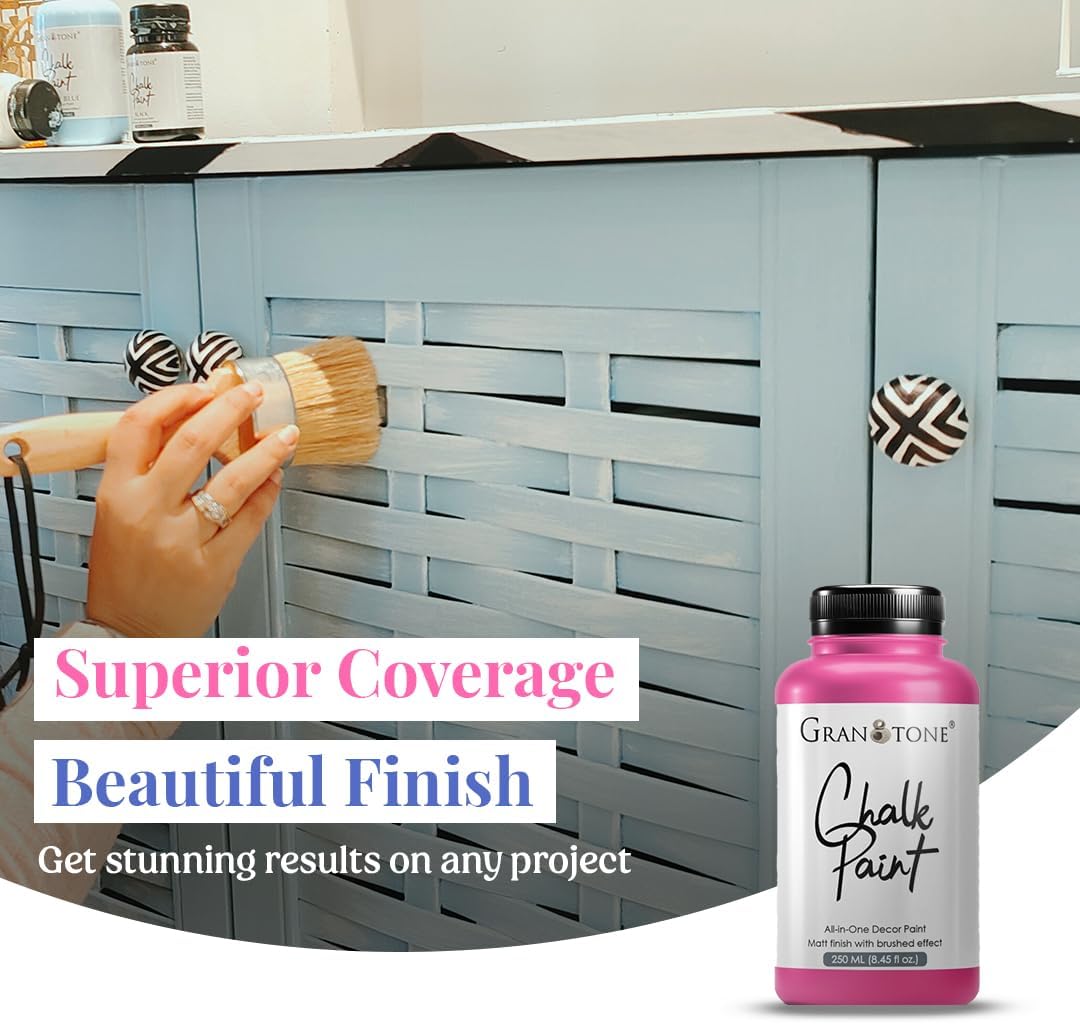 GRANOTONE Chalk Paint for Furniture, Matt-Finish Water-Based Acrylic Paint for Wood, Walls, Metal, Glass, Paper, Fabric Canvas, Maximum Coverage Chalk Paint for Kids & Adults, 250 Ml (GREECE BLUE)