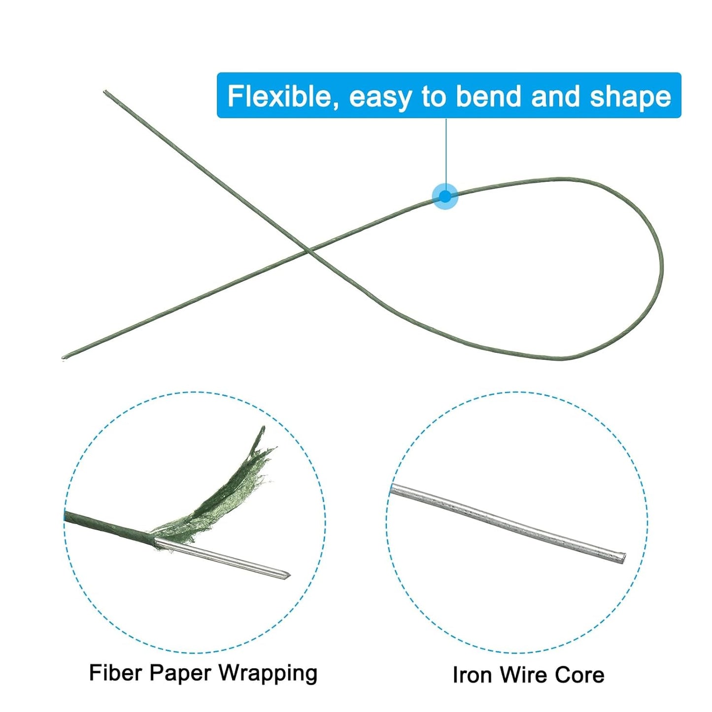 PATIKIL 18 Gauge 16" Floral Stem Wire, 100 Pcs Paper Wrapped Iron Artificial Flower Stem Accessories for DIY Bouquet Stem and Craft Decoration, Dark Green