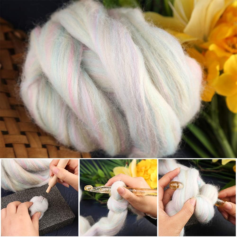 3.53oz Wool Roving Yarn, Fiber Roving Wool Top, Needle Felting Supplies, Pure Wools, Chunky Yarn, Spinning Wools for Needle Felting Wet DIY Hand Spinning (Multicolor)