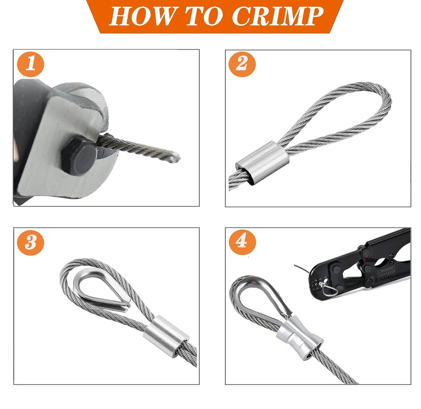 1/8 Inch Stainless Steel Wire Rope Cable Kit,100 ft Length 1/8“ Wire Cable 7x7 Strands with Sleeves, Thimbles, Clips, for Climbing Plants, Deck Railing, Fencing, Outdoor Hanging