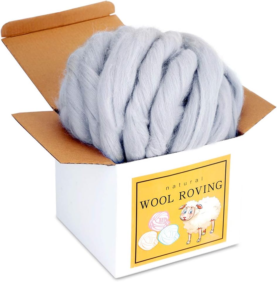 Wool Roving Bulk - 8.82oz Super Wool Chunky Yarn, Wool Roving Top for Needle Felting, Soft Felting Wool Supplies for Hand Spinning, Felting, Blending, Weaving and DIY Craft