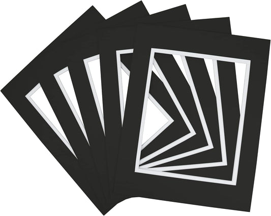 Golden State Art, 11x14 Double Mats for 8x10 - for Photos, Pictures, Frames - Acid-Free, 5 Pack, Black Over White