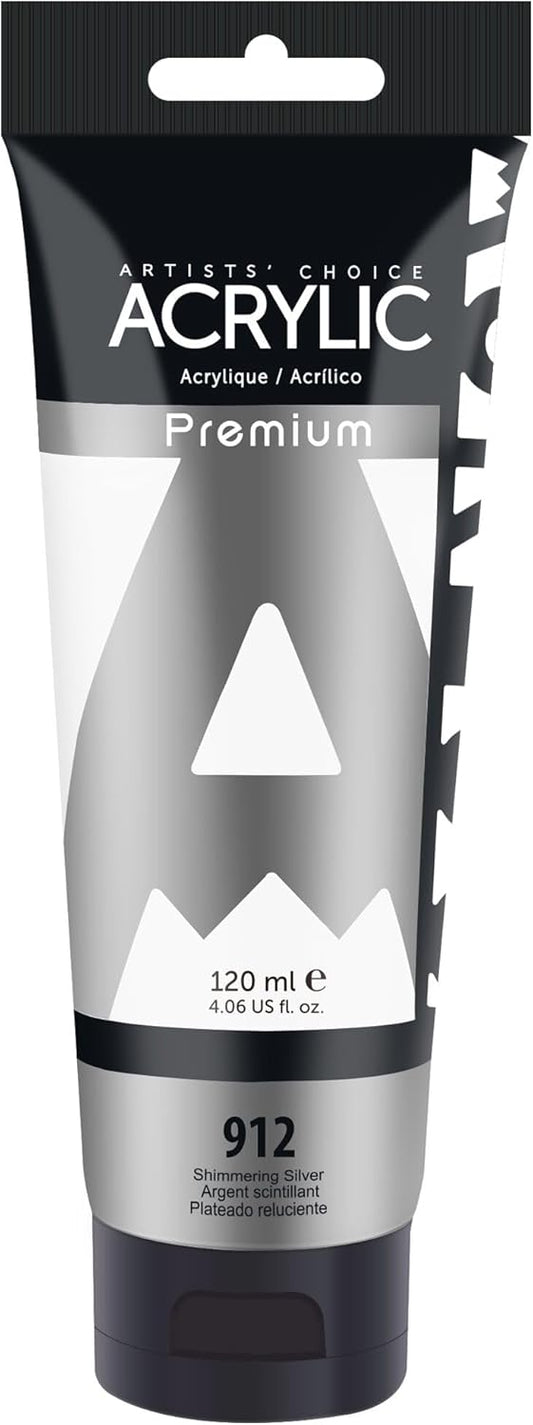 AUREUO Shimmering Silver Acrylic Paint, 4 Fl Oz / 120ml Single Tube, Rich Pigment Art Craft Paints for Canvas, Rocks, Wood, Ceramic, Fabric - Art Supplies for Beginners, Professionals, Artists