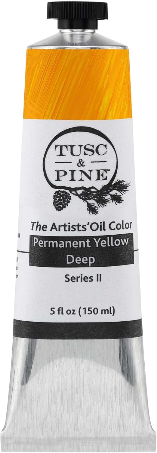 Tusc & Pine Artist Oil Paint - Permanent Yellow Deep, 150 ml, Non-Yellowing, Rich & Creamy Consistency, Maximum Pigment Load, Small Batch Milled Oil Paints Made in the USA for Professional Artists