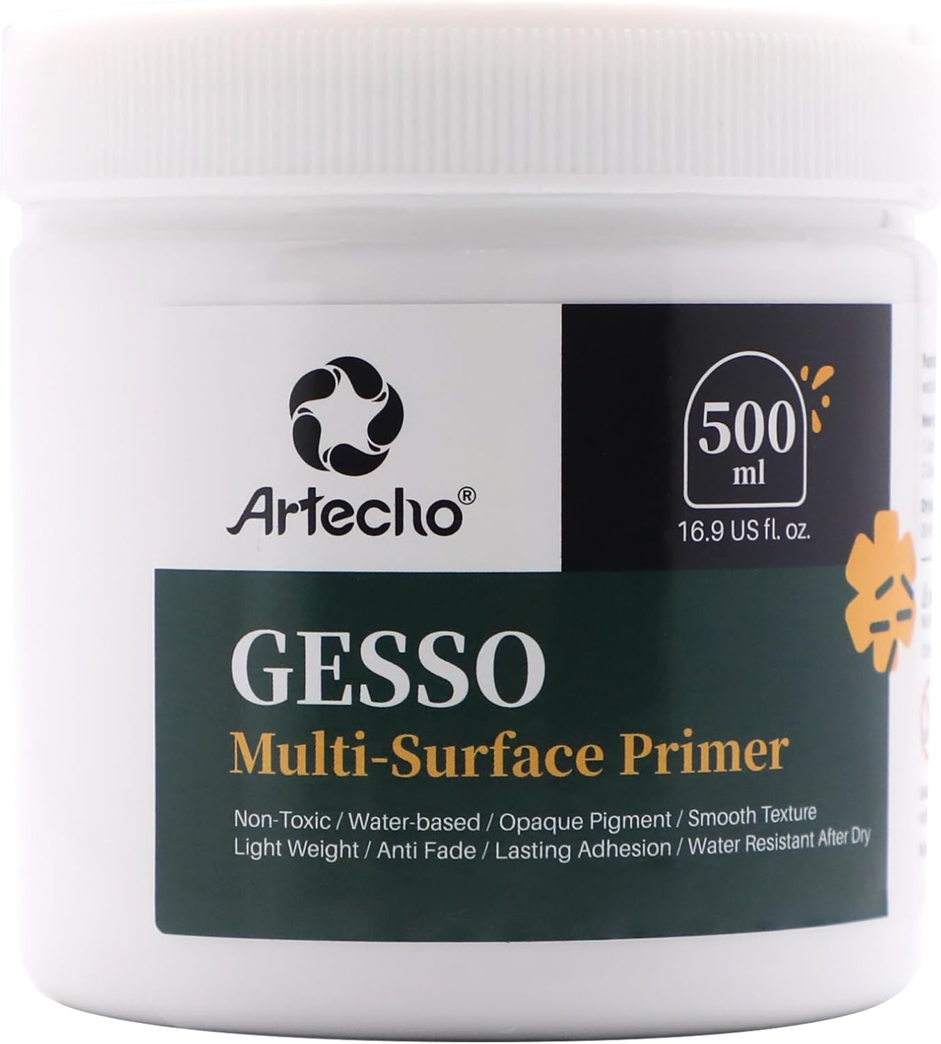 Artecho White Gesso 16.9oz / 500ml, Gesso Primer for Acrylic Painting