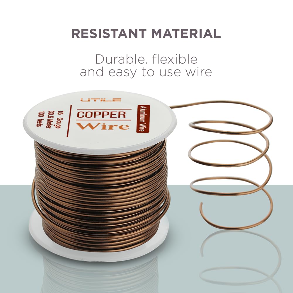 UTILE Bonsai Wire - Armature Aluminum Wire 100 ft 15 Gauge 1.8 mm Bonsai Training Wire, Tree Kit, Plant, Sculpting, Clay, Crafts, Bendable, Gardening, Beading and Jewelry Making (Copper)