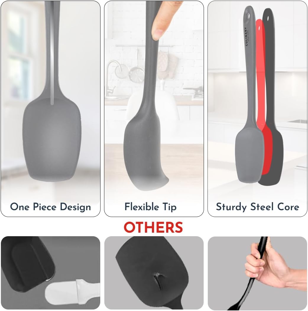 Culinary Couture 4-Piece Grey Baking Spatula Set - Rubber Spatulas Silicone Heat Resistant, BPA-Free - Spatula Set for Nonstick Cookware - Silicone Baking Utensils