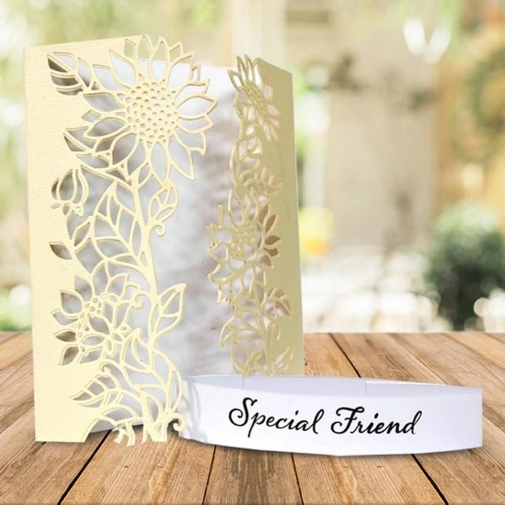 Lapoo Metal Cutting Die for Scrapbooking, 3D Backgrounds Frame New Cutting Dies DIY Album Card Making Decor Paper Craft Metal Die Cuts Party Wedding Decorations (Leaf-Turning Sunflower 7.2 x 5.2 in)