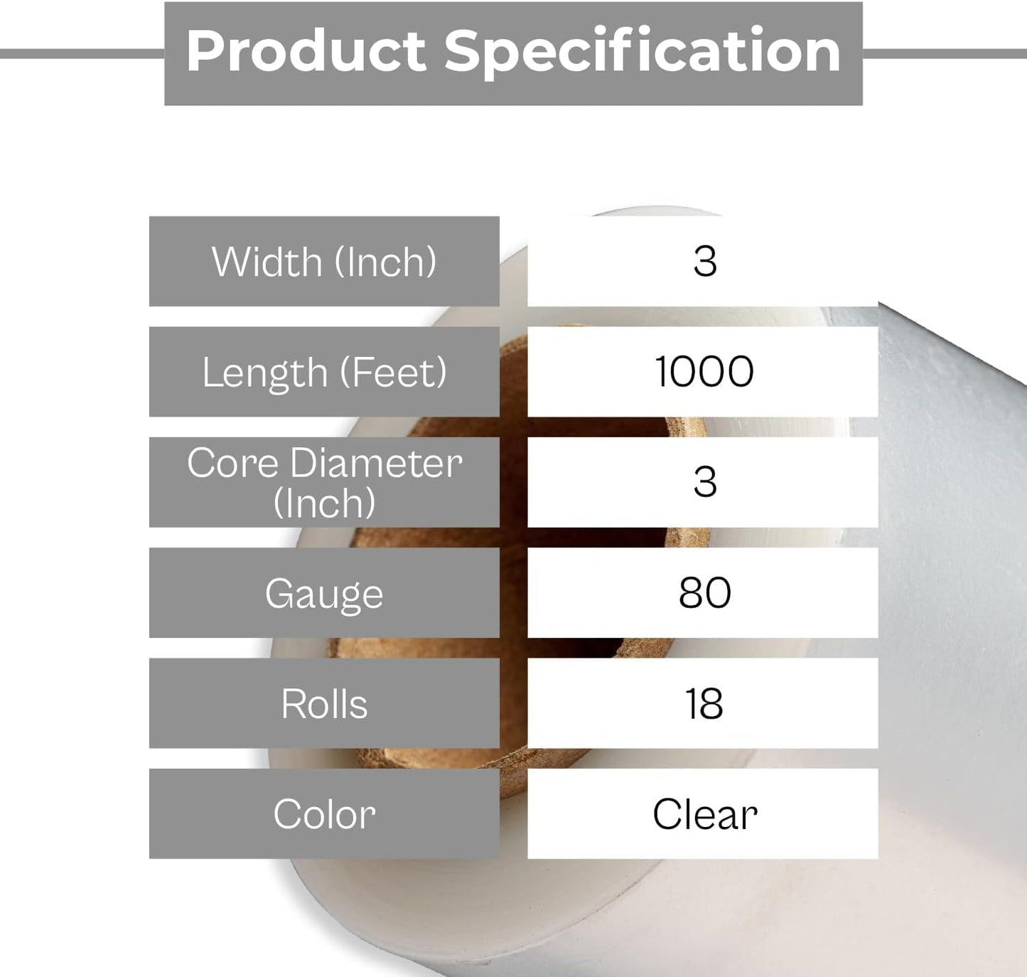PSBM Mini Stretch Wrap with Handle, 18 Pack, 3 Inch x 1000 Feet, 80 Gauge, Clear, Small Plastic Cling Film for Pallets Moving Storing