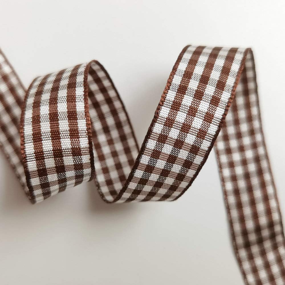 Micomon Brown and White Gingham Ribbon Buffillo Gingham Ribbon 25 Yards Each Roll 100% Polyester (5/8", Brown)
