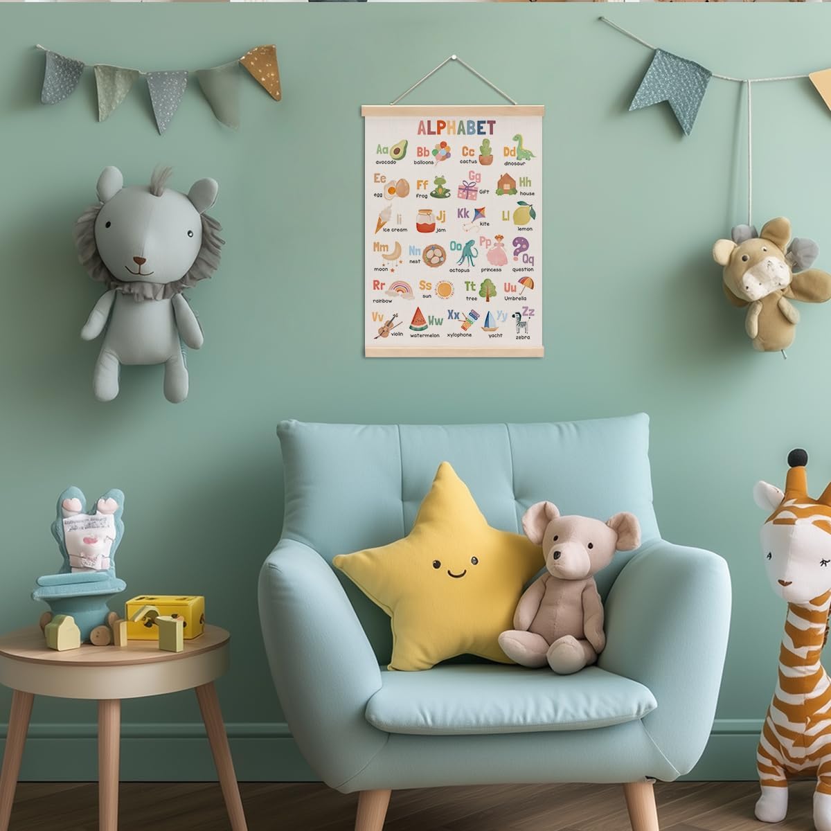 Alphabet Poster Hanger, Alphabet ABC Chart Nursery Decor Wall Decor, Toddler Learning Posters, Educational Posters Wall Art Wall Hanging Banner Farmhouse Living Room Playroom Home Baby Room Decor