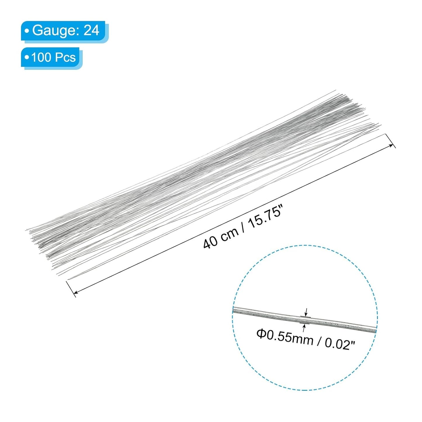 PATIKIL 24 Gauge 16" Floral Stem Wire, 100 Pcs Paper Wrapped Iron Artificial Flower Stem Accessories for DIY Bouquet Stem and Craft Decoration, Silver