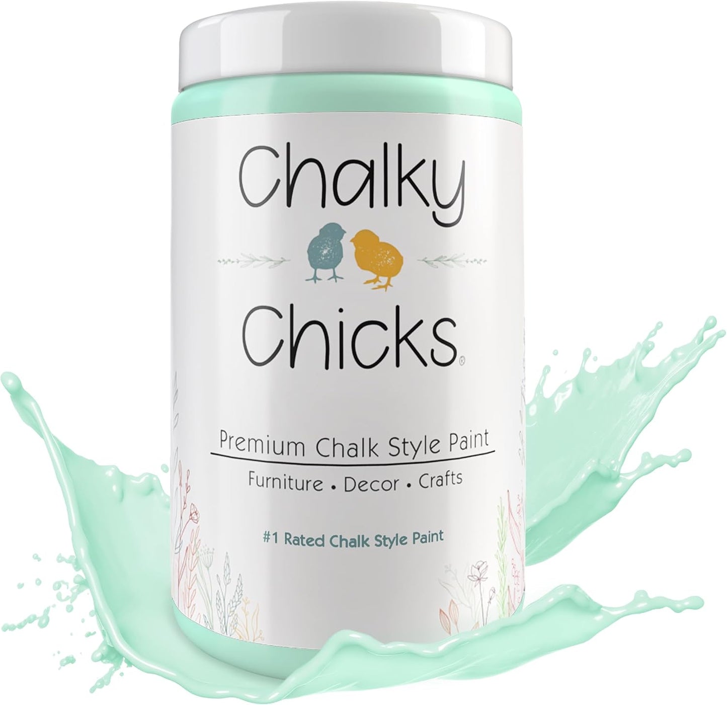 Chalky Chicks All-in-One Chalk Paint for Furniture or Cabinet - 32 Fl Oz - Matte Finish Wintergreen (Mint) for Metal, Wood Furniture Paint - No Sanding All-in-One for Home Decor & Crafts, USA Made