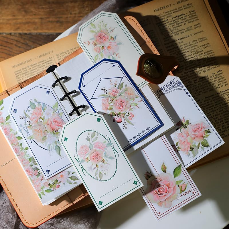 Vintage Vellum Stickers Floral Plants Elements Scrapbooking Supplies Flowers Botanic Natural Translucent Paper Self-Adhesive Junk-Journal Items (Rose)