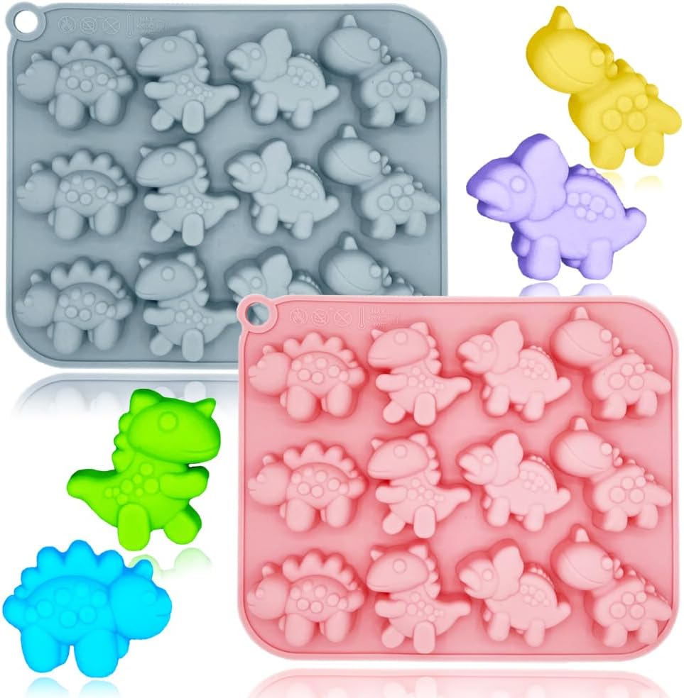 2 Pack Cute Dinosaur Silicone Molds 12 Cavity 3D Dinosaur Themed Baking Mould Tray DIY Baking Tool for Chocolate Cake Dessert Candy Mousse Pastry Handmade Soap Cupcake Topper