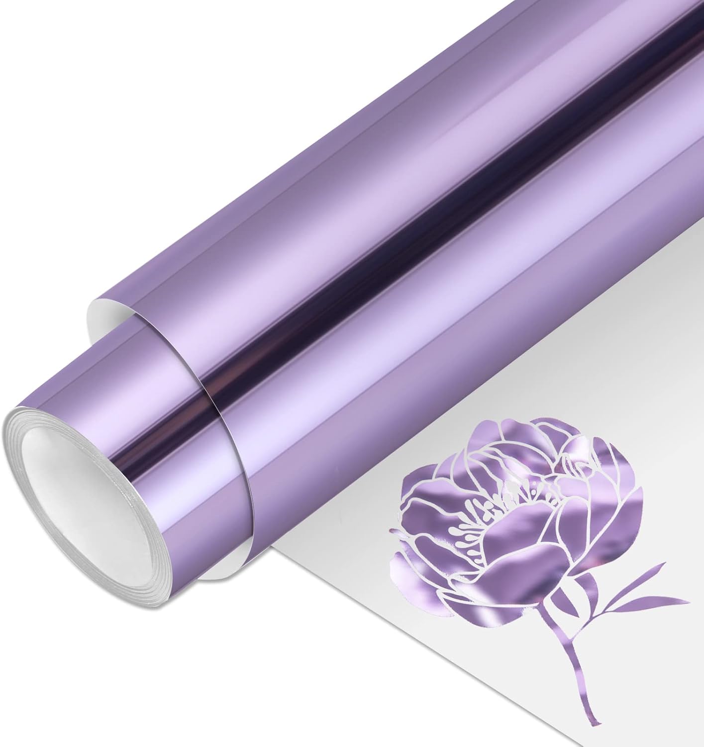 VINYL FROG Metallic Foil HTV Vinyl Roll 12" x5ft Light Purple Chrome Heat Transfer Vinyl Iron on Vinyl Easy to Cut & Weed DIY Heat Press Design for T-Shirts