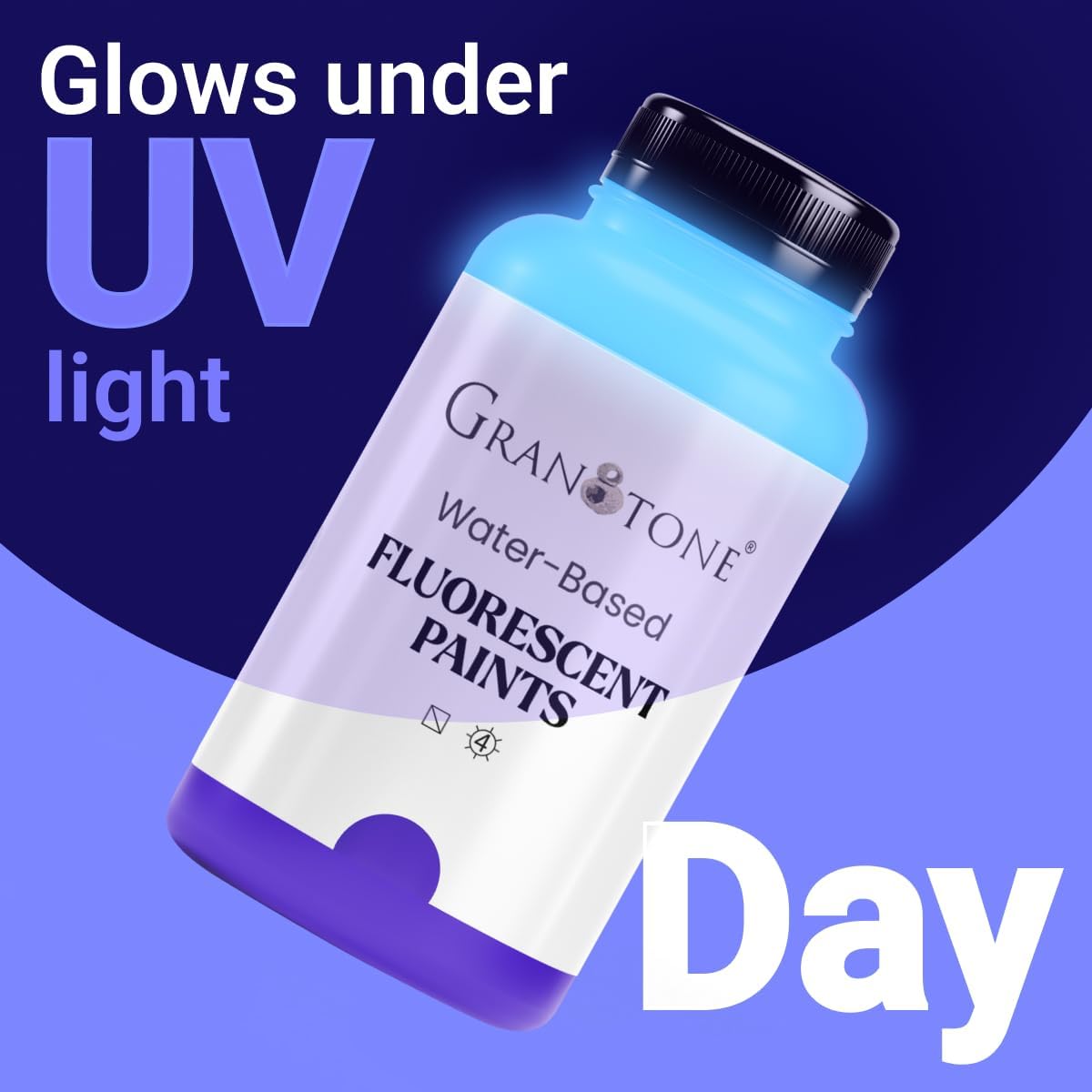 GRANOTONE Neon Fluorescent Acrylic Paint Set - 6 Colors, 8 oz Each | Glows in Black Light | Non-Toxic & Vibrant Paint | Ideal for Art, Crafts, Kids, & Hobbyists | Made in India