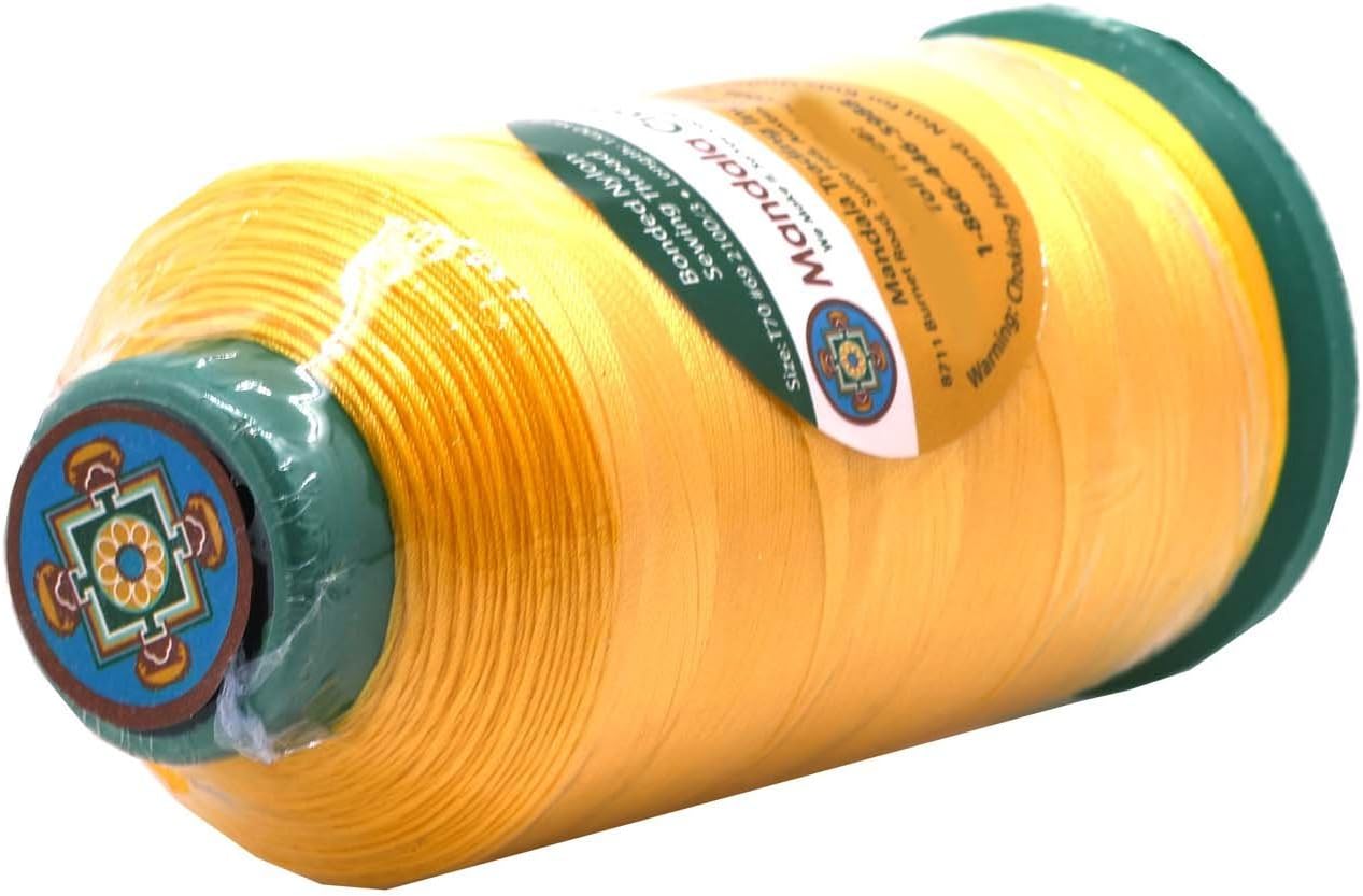 Mandala Crafts Bonded Nylon Thread Yellow Heavy Duty Sewing Threads - 1500 YDs Size 69 210D T70 Tex 70 Thread for Leather Jeans Weaving Outdoor Marine Upholstery Threads