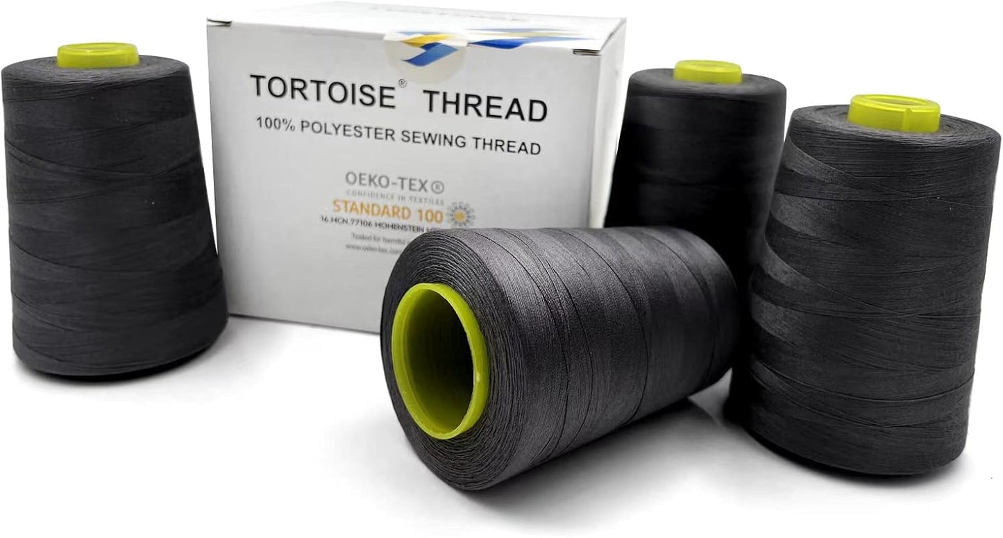 Tortoise 4 Cones of 3000 Yards Each Spool Thread for All Purpose Sewing, Serger, Overlock, Quilting, Machine - 100% Polyester - 20S/2 Black