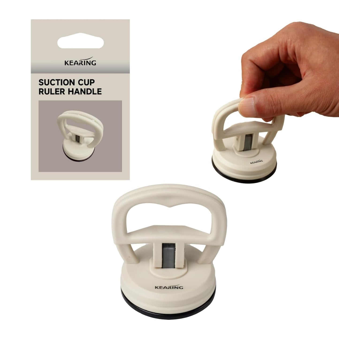 KEARING Heavy Duty Suction Cups Ruler Handle for Quilting Patchwork Ruler, Off-White Strong Grip Quilters Handle with Single Suction Cup for Sewing, Crafting & Screen Repair Tools