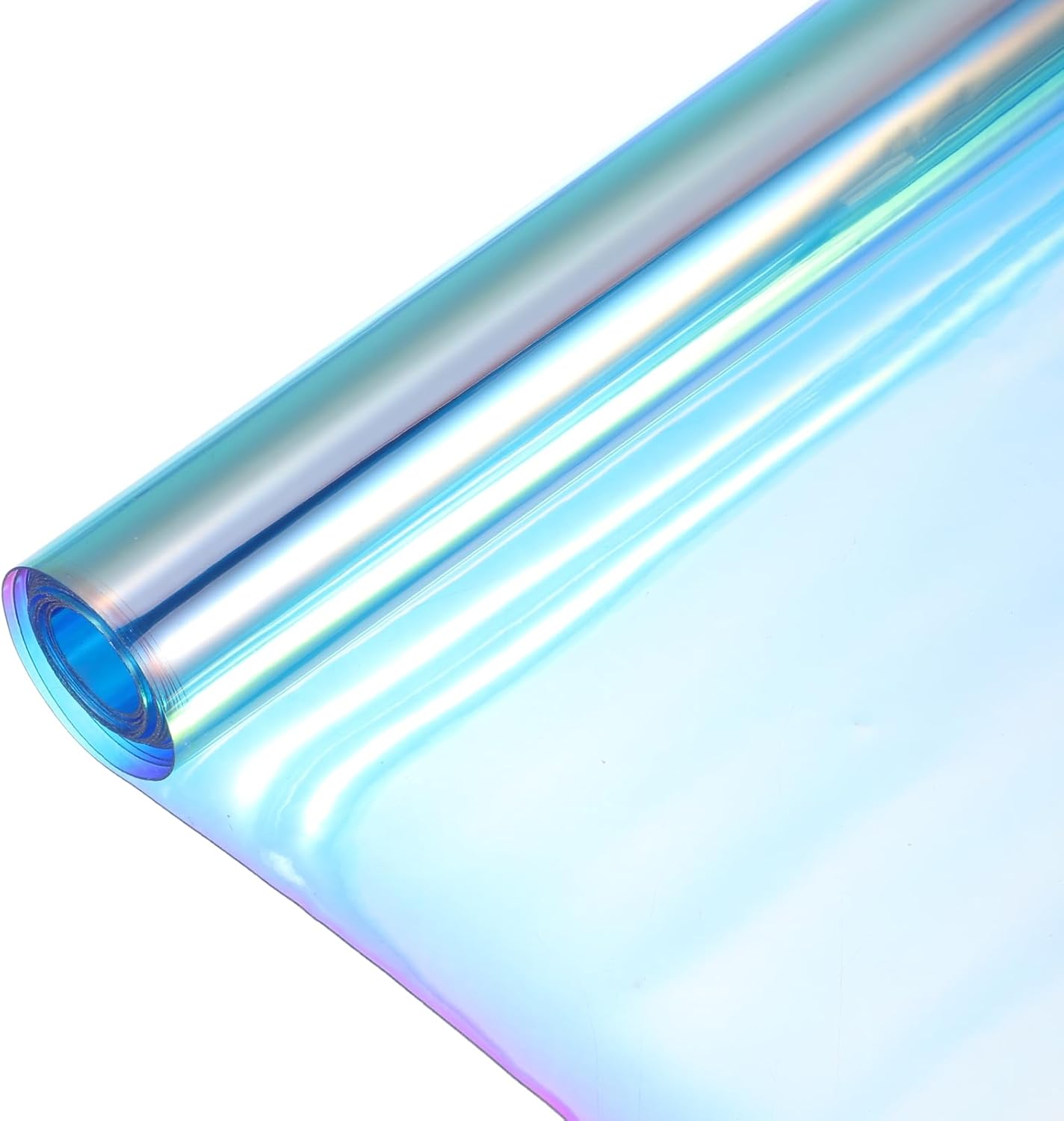 MECCANIXITY Holographic Clear PVC Vinyl Film Holographic PVC Fabric Waterproof Dichroic Film 12 x 48 Inch for Handbags Bows Earrings DIY Craft,Laser Cyan