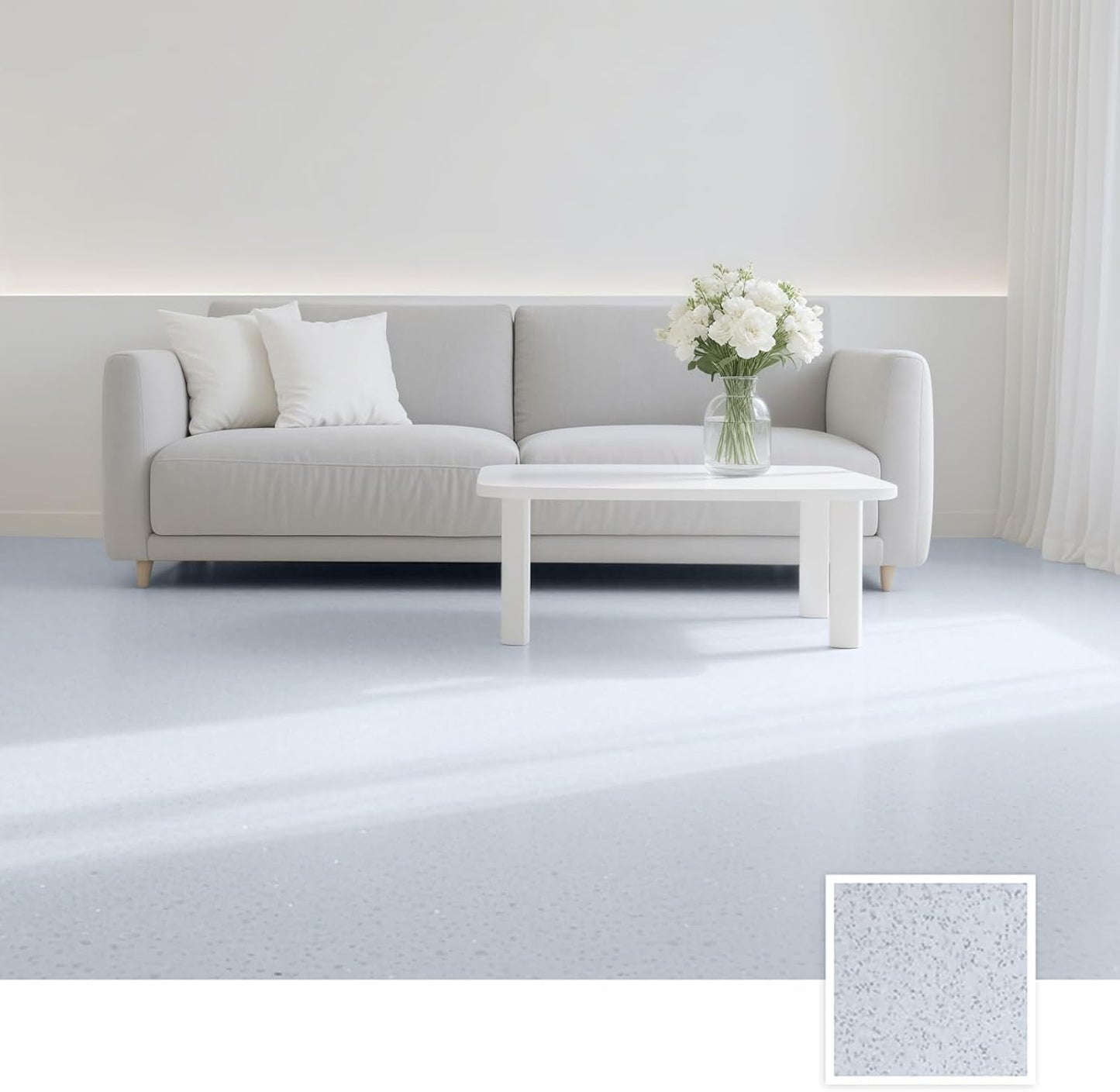 Epoxy Colored Sand Floor Paint, Epoxy Floor Paint High Gloss Marble Effect Coating for Indoor and Outdoor, Wear-resistant and non-slip Self-leveling Coating White 105OZ(3KG)