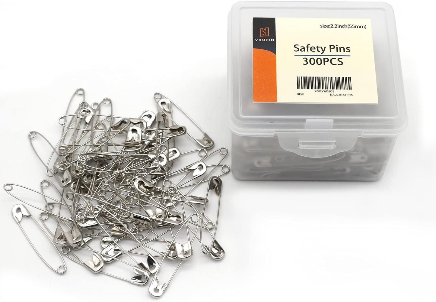 300 PCS Safety Pin,2.2Inch/54mm Safety Pins Bulk,Safety Pin, Small Safety Pins with a Convenient Box,Safety Pins for Clothes Home Office