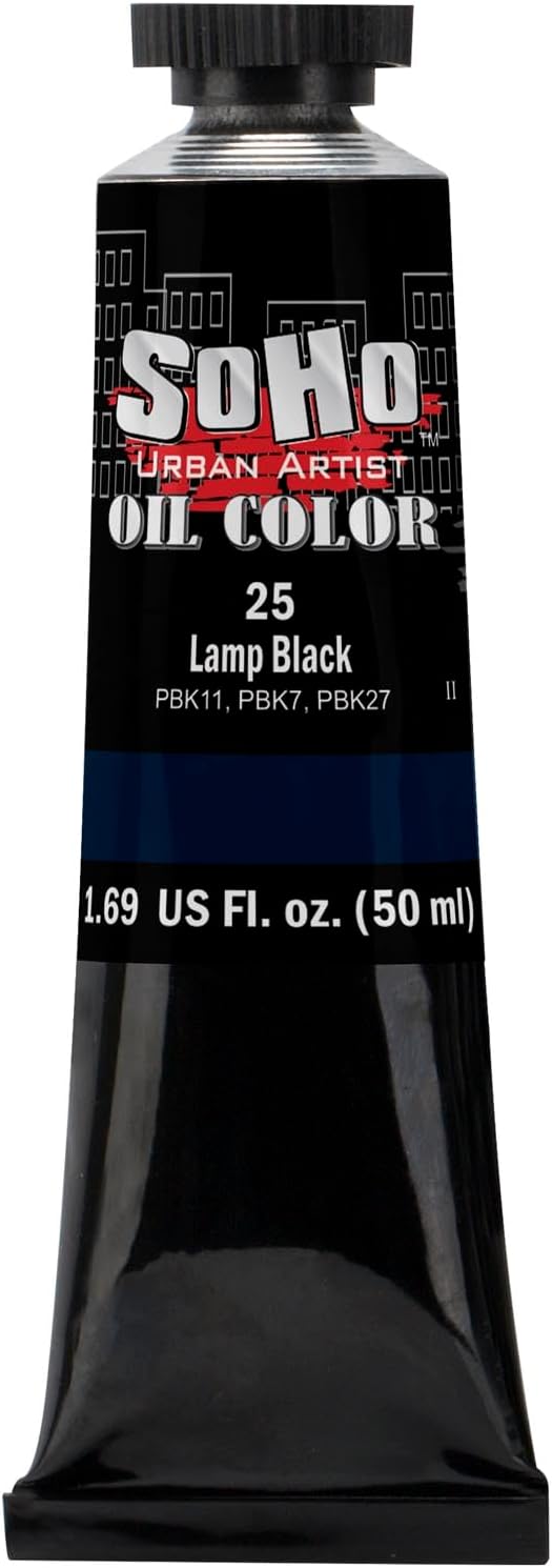 Soho Urban Artist Oil Paint - Lamp Black, 50 ml Tube - Best Valued Oil Colors for Painting, Excellent Pigment Load