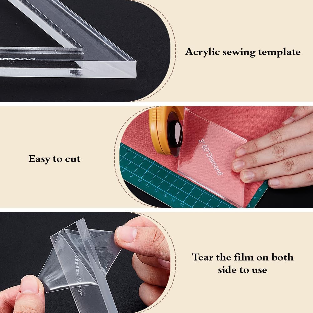 BENECREAT 16 Sizes Diamond Quilting Template, Acrylic Intricate Sewing Machine Ruler, Transparent Pressure Plate Router Template for DIY Hand Patchwork Cutting Craft, 6mm Thick