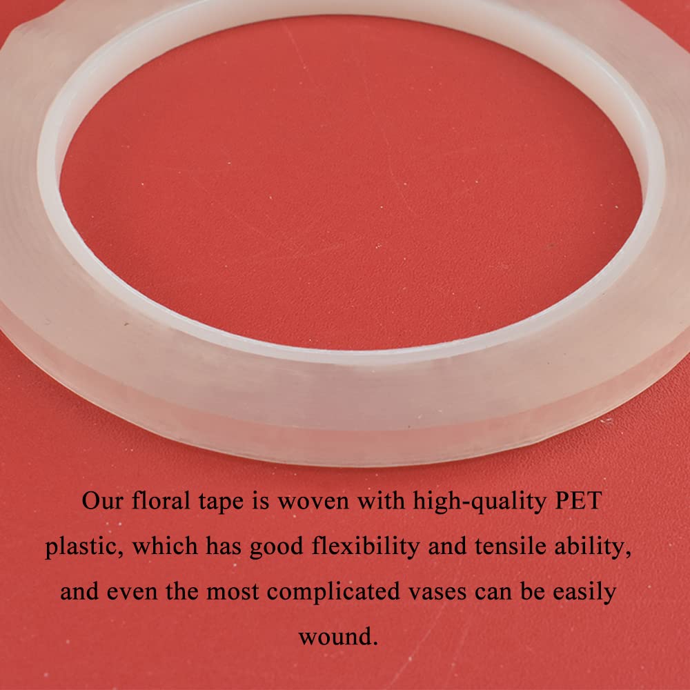 HAHIYO Clear 0.25Inch Wide (217Feet/72Yard Total) 1Rolls Floral Tape Waterproof Florist Tape Flower Wrap Adhesive Waterproof Decorative Tape for Bouquet Stem Wrapping Flower Arranging and Floral Craft