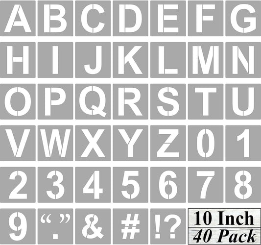 Alphabet Letter and Number Stencils 10 Inch - 40 Pack Large Letters and Numbers Stencil Templates with Signs for Painting on Wood, Reusable Number Letter Stencils for Chalkboard Signs & Wood Wall Art