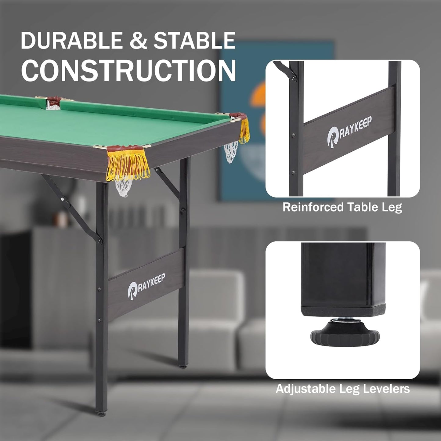 54" Portable Pool Table - Billiard Table for Kids & Adults with 2 Cues, Triangle Rack, Chalk & Brush - Compact Wooden Game Table for Home, Game Room, Indoor & Outdoor