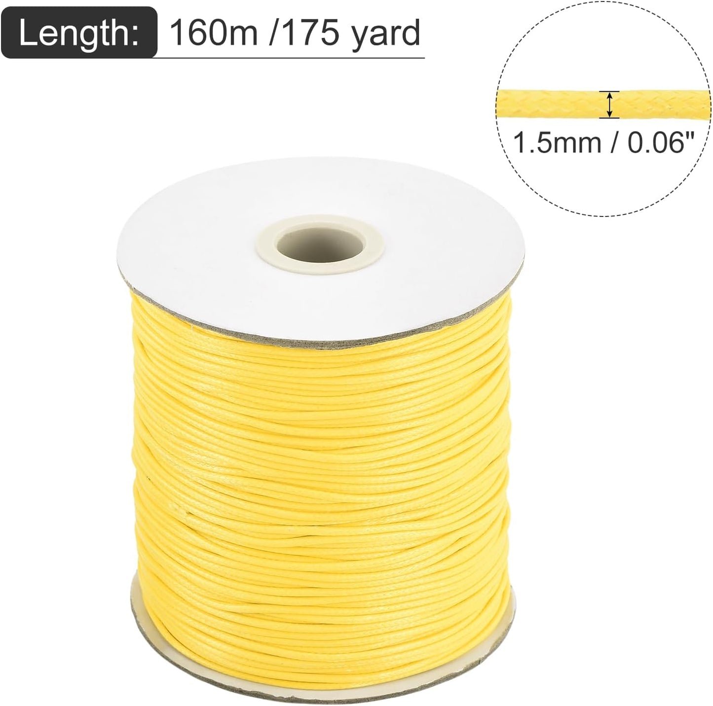 MECCANIXITY Waxed Cord 1.5mm Waxed Polyester Cord 175 Yard Wax String for Bracelet Making,Necklaces, Beading,Jewelry Making and DIY Crafts(Light Yellow)