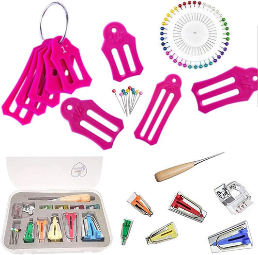 HONEYSEW Single Double Fold Bias Tape Maker Tool Kit Set Fabric Jelly Roll Sasher Tool Set Tools Folding Fabric and Biasing Strips 15sizes