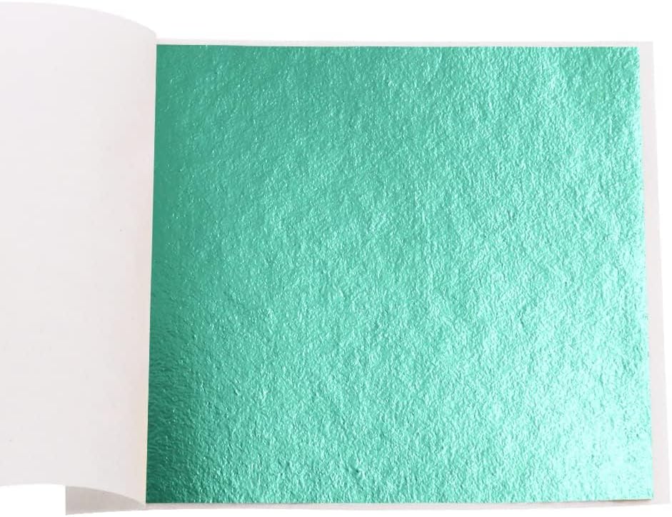 KINNO Gold Leaf Sheets - 100 Sheets, Cyan Gold Foil for Arts, Decoration, Gilding, Handcrafts, Picture Frames, Paintings, Furniture, Wall (3.15 x 3.35 Inches)