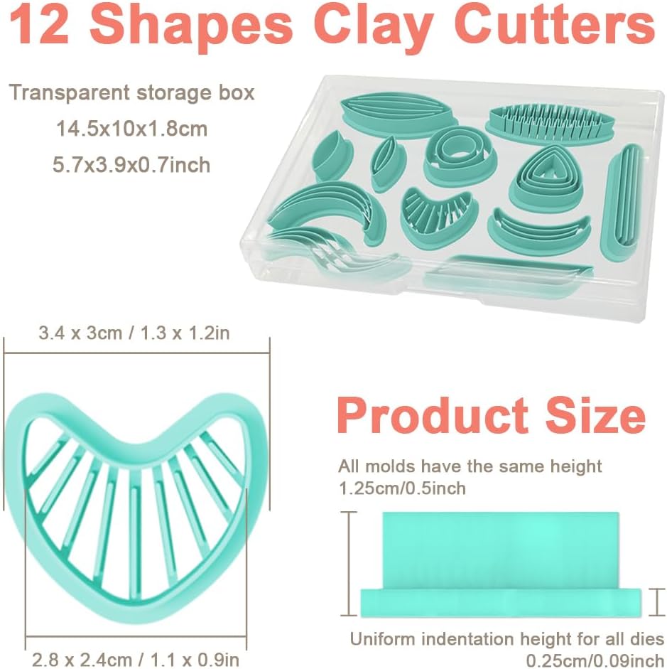 Polymer Clay Cutters - 12 Shapes Leather Twisting Jewelry Earrings Cutter, Polymer Clay Cutters for Jewelry, Earring Making Kit with Storage Box