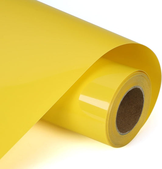 RENLITONG Yellow HTV Iron on Vinyl 12Inch by 10ft Roll HTV Heat Transfer Vinyl for T-Shirt HTV Vinyl Rolls for All Cutter Machine - Easy to Cut & Weed for Heat Vinyl Design