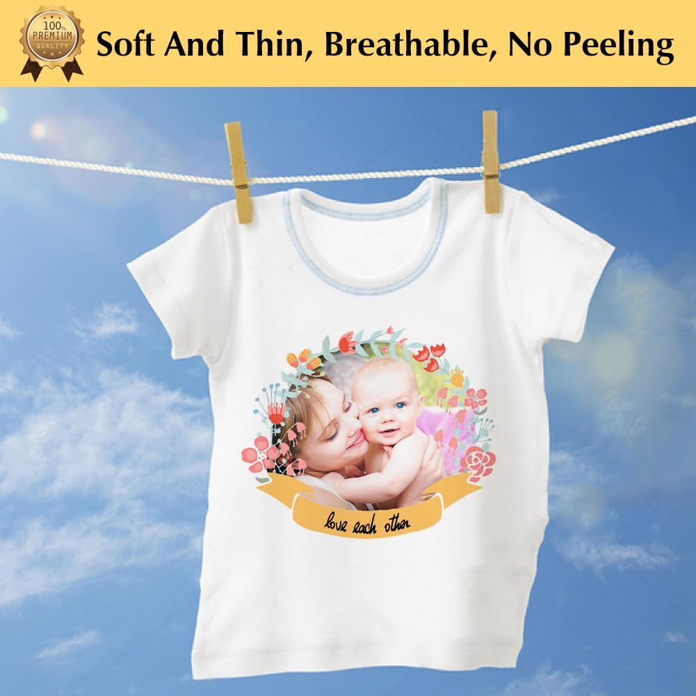 TransOurDream Upgraded Iron on Heat Transfer Paper for T Shirts (40 Sheets, 8.5x11") Iron on Transfers for Light Fabric Printable Heat Transfer Vinyl for Inkjet Printer (L2-40)