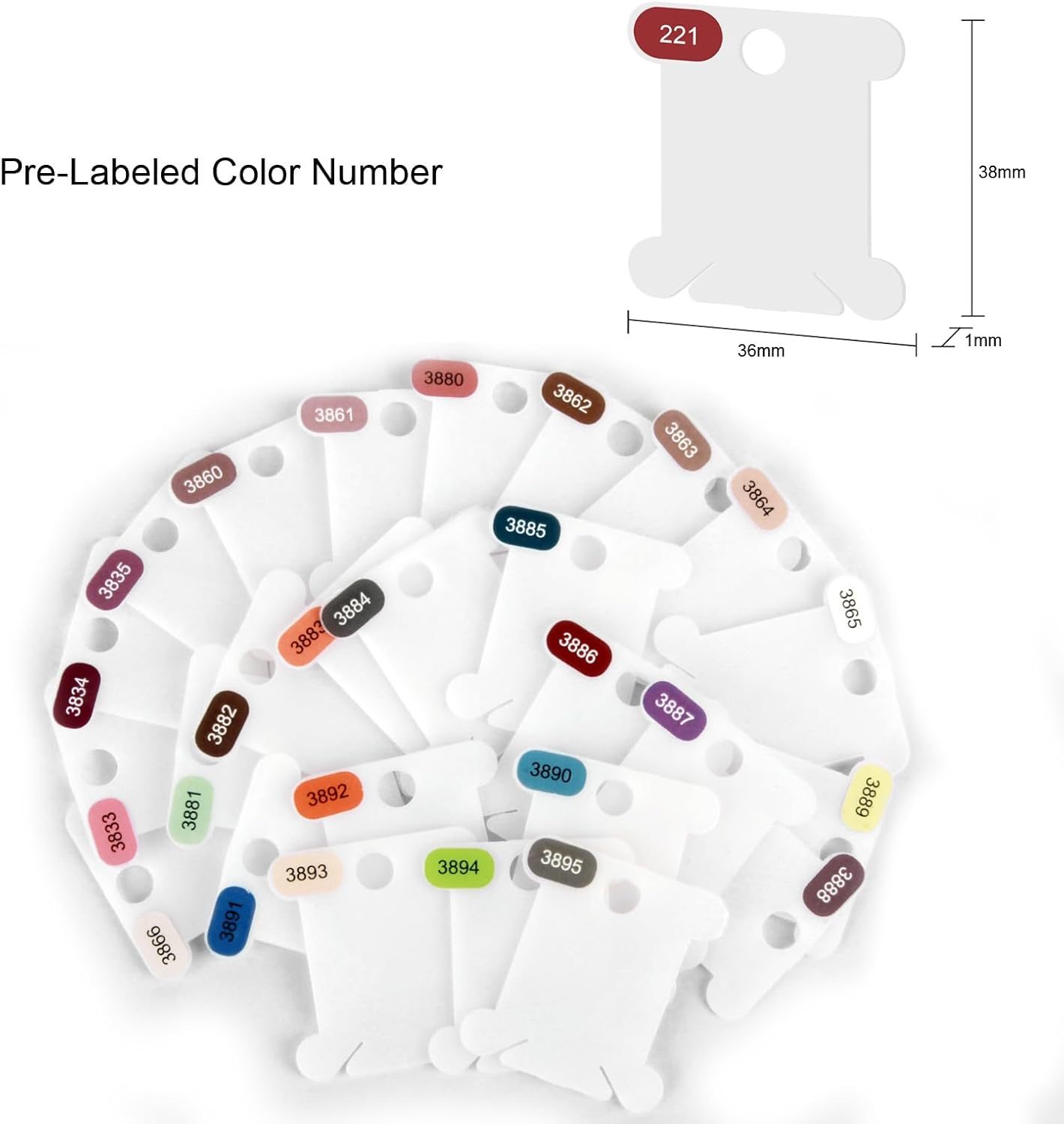 Hamtery Plastic Embroidery Floss Bobbins, Pre-Labeled Color Number Embroidery Thread Organizer for Cross Stitch Thread Storage-No Foam Inserts (Set 1: 250 pcs)