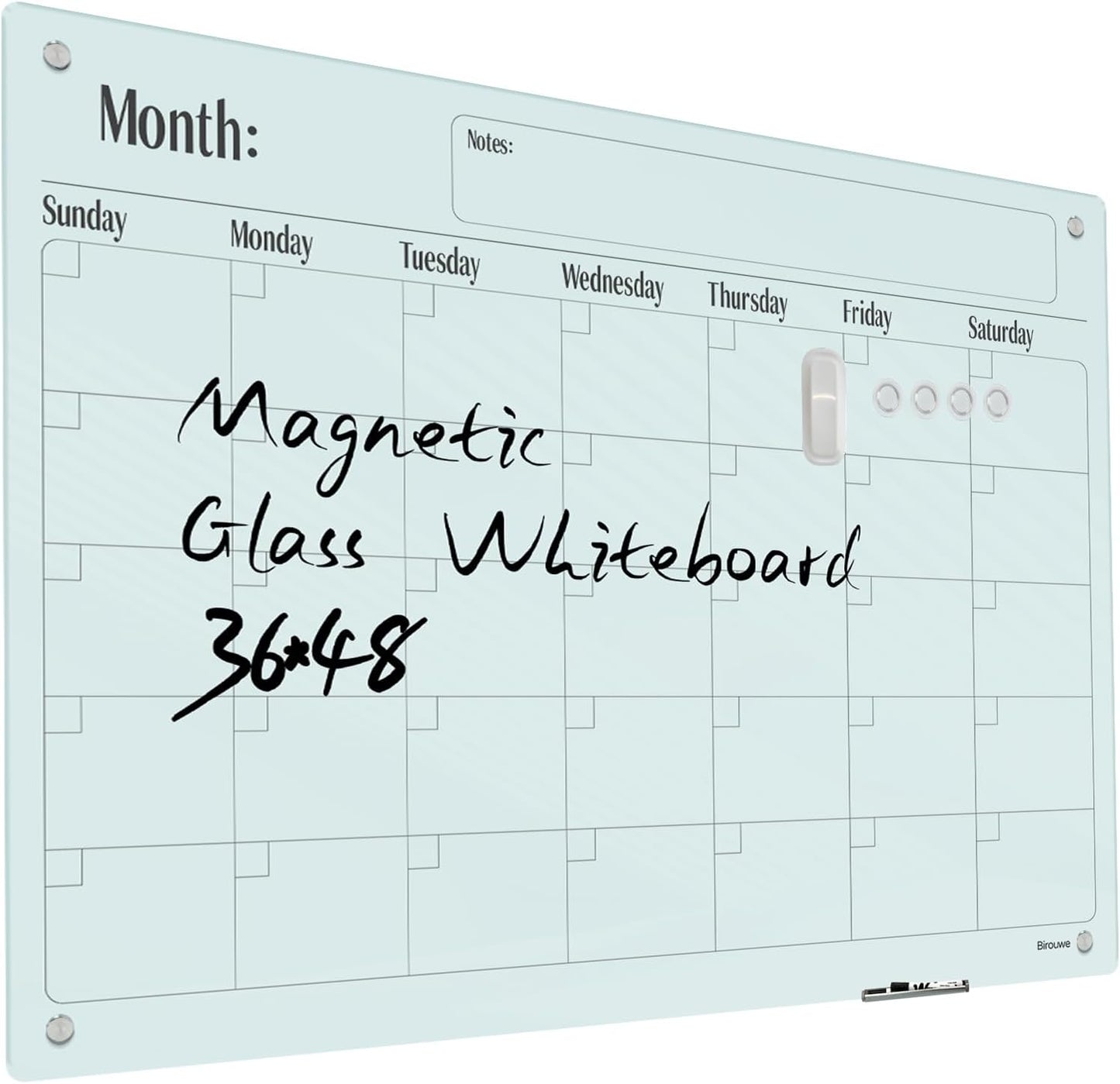 Magnetic Glass Monthly Calendar Whiteboard - Glass Dry Erase Board 48"x36" Large Frameless Glass Board for Walls Office School and Home