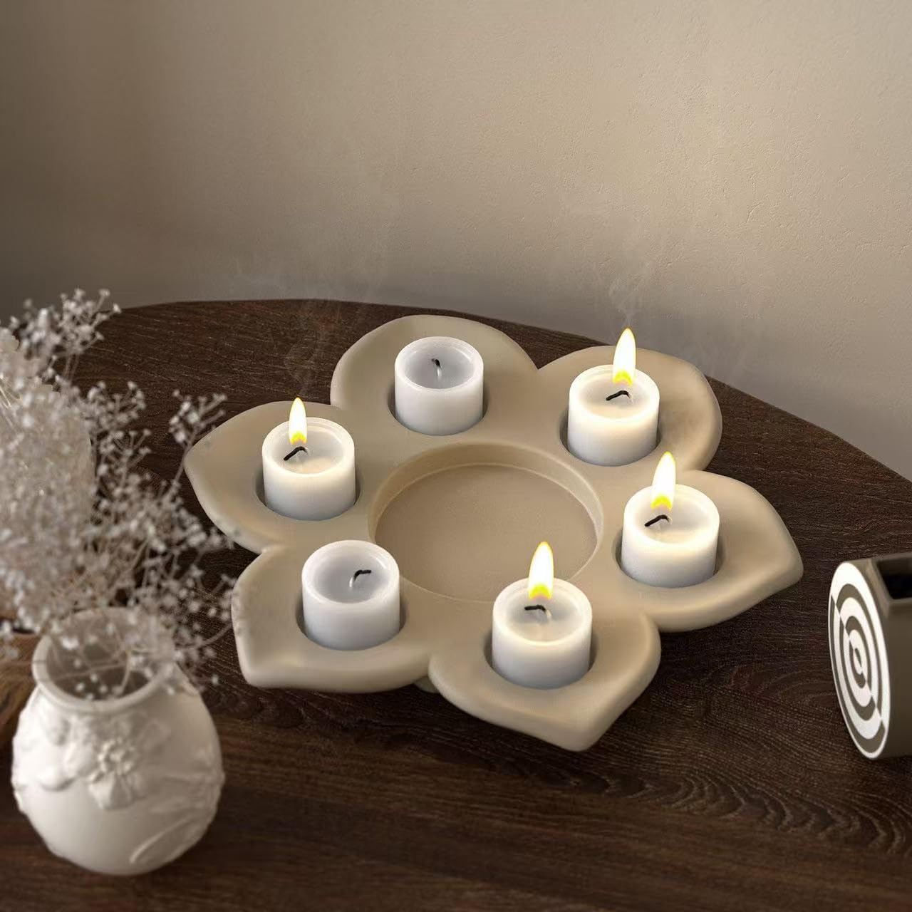 Large Size Lotus Tealight Candles Holder Resin Mold, 7 Empty Spaces 3D Flower Candlestick Epoxy Casting Silicone Molds, Big Tea Light Candle Holders Paint Tray Palette Resin Mold