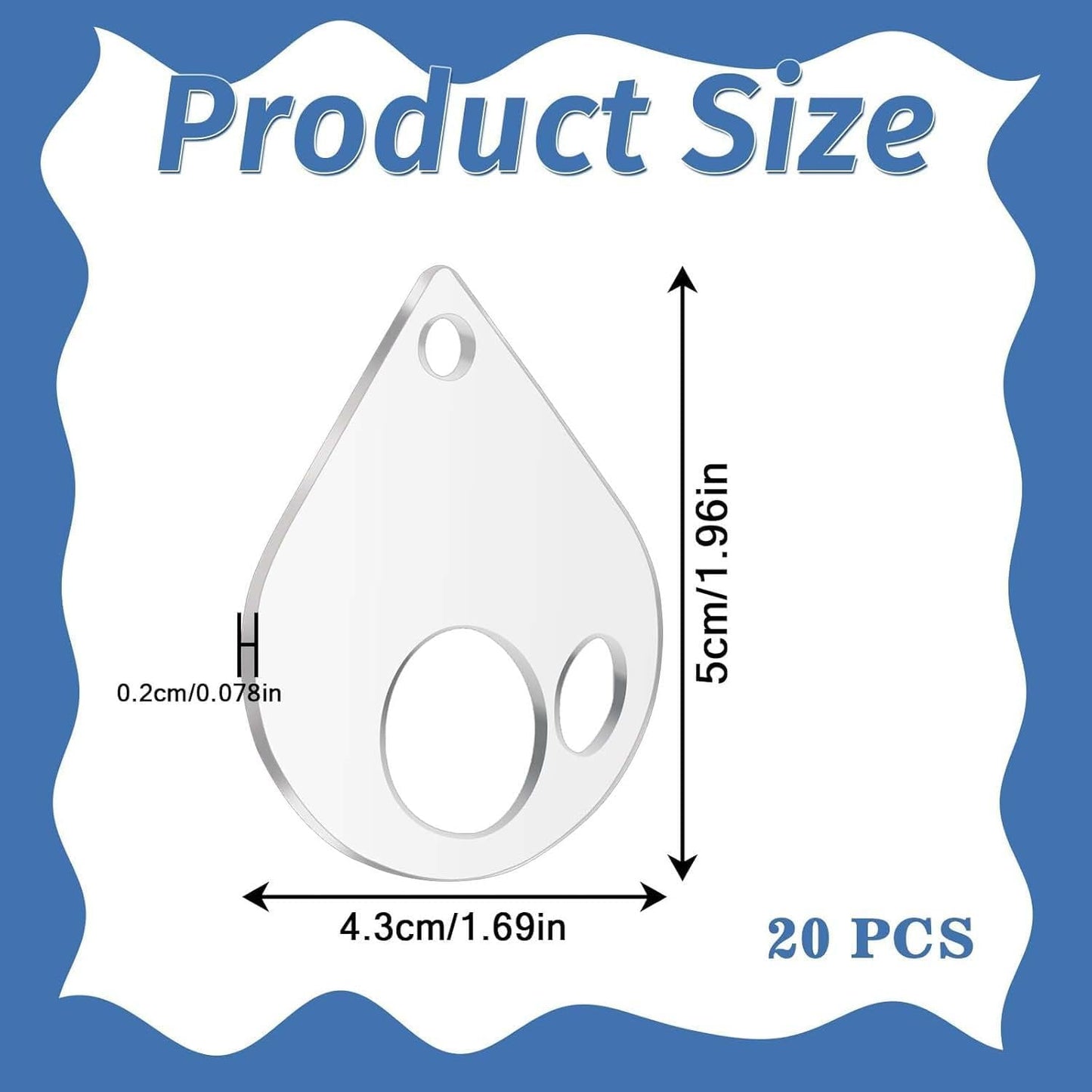 50Pcs Acrylic Embroidery Floss Organizer with 1Pc Hinged Ring, 50x43x2.5mm Slim Thread Bobbins for DIY Sewing & Craft Projects (Teardrop)