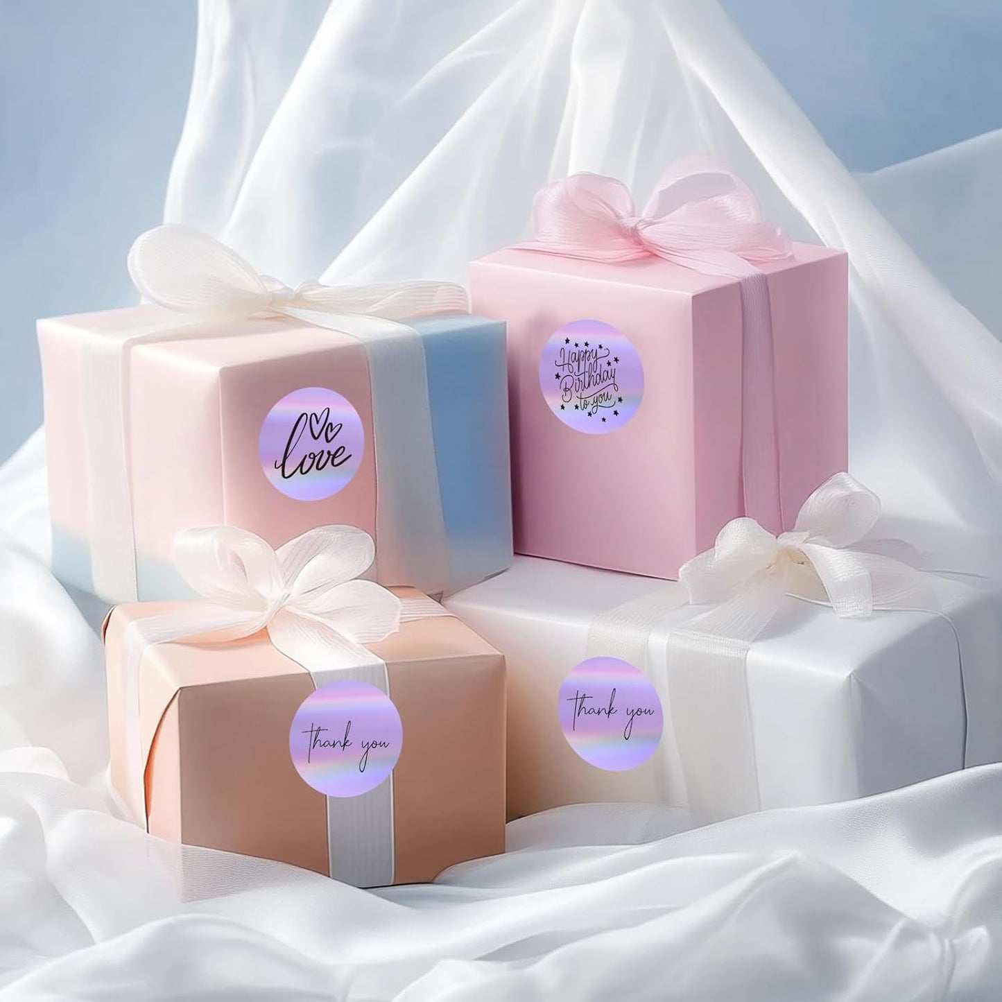 1.5" Holographic Direct Thermal Label Stickers, Round Printable Rainbow Glitter Thermal Printer Sticker Labels for Gift Wrapping, Self-Adhesive DIY Custom Logo Design- Purple