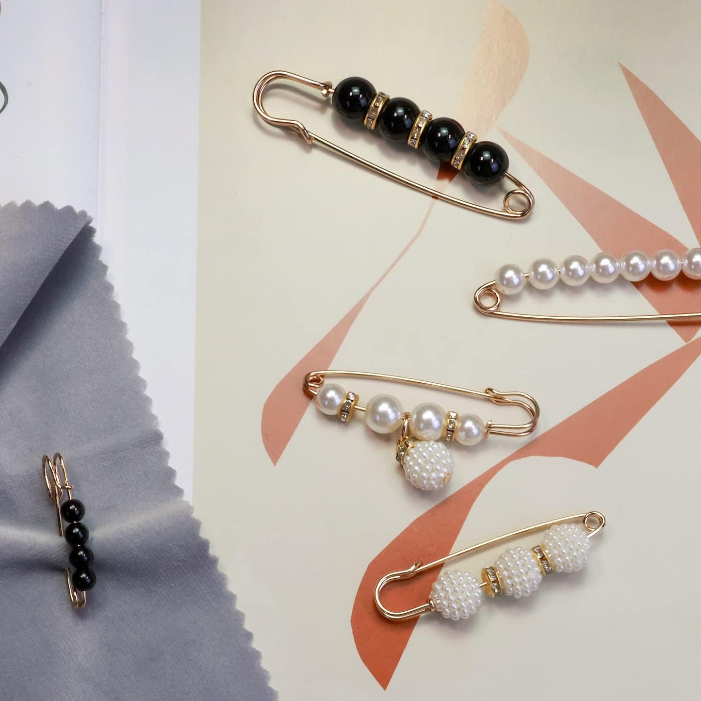 Safety Pins Assorted, Bulk Large Safety Pins with Pearls for Clothes(Pearl Brooch 10 PCS)