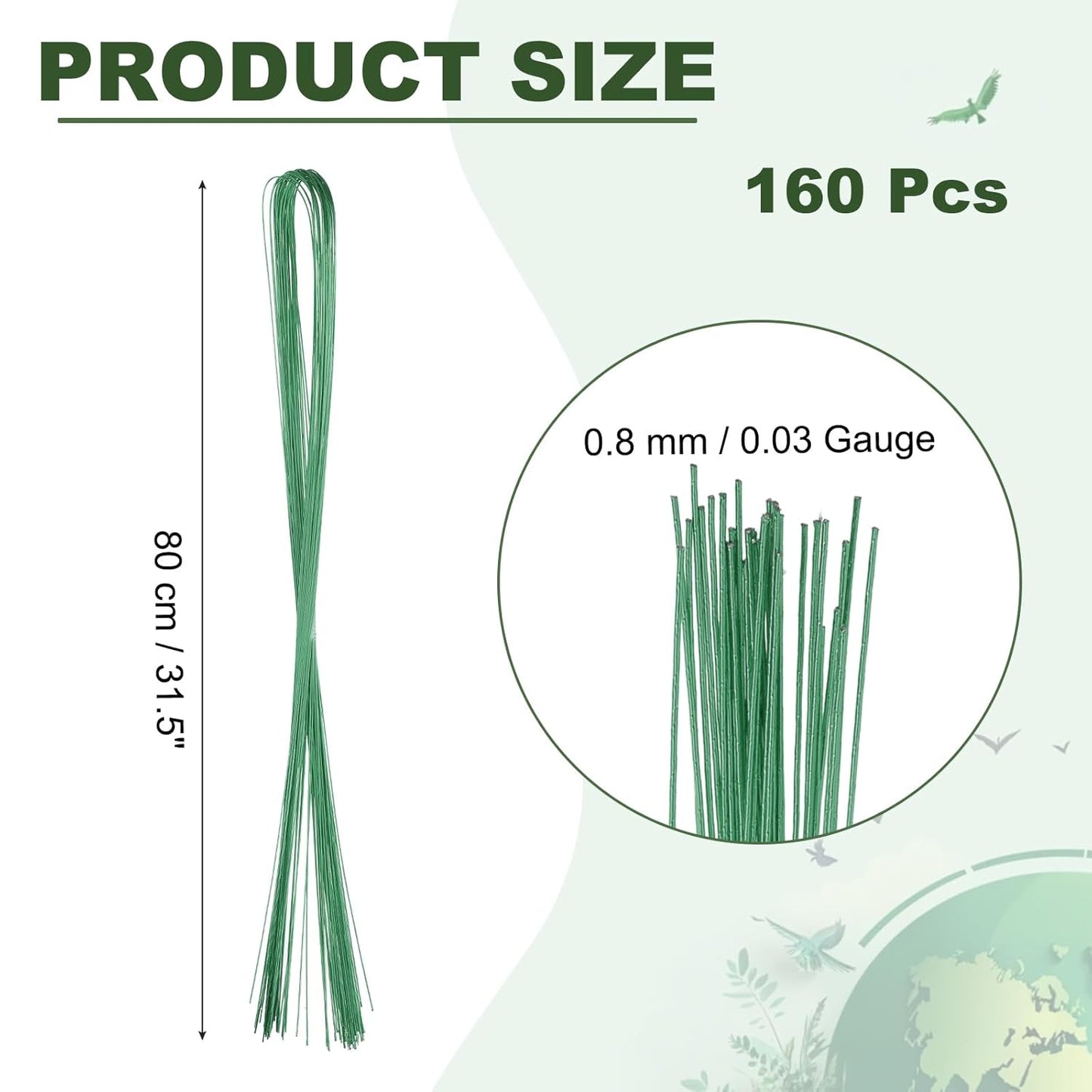PATIKIL 32 Inch 22 Gauge Floral Stem Wire, 4 Pack/160 Pieces Bouquet Stem Paper Wrapped for DIY Crafts Flower Arrangements, Green