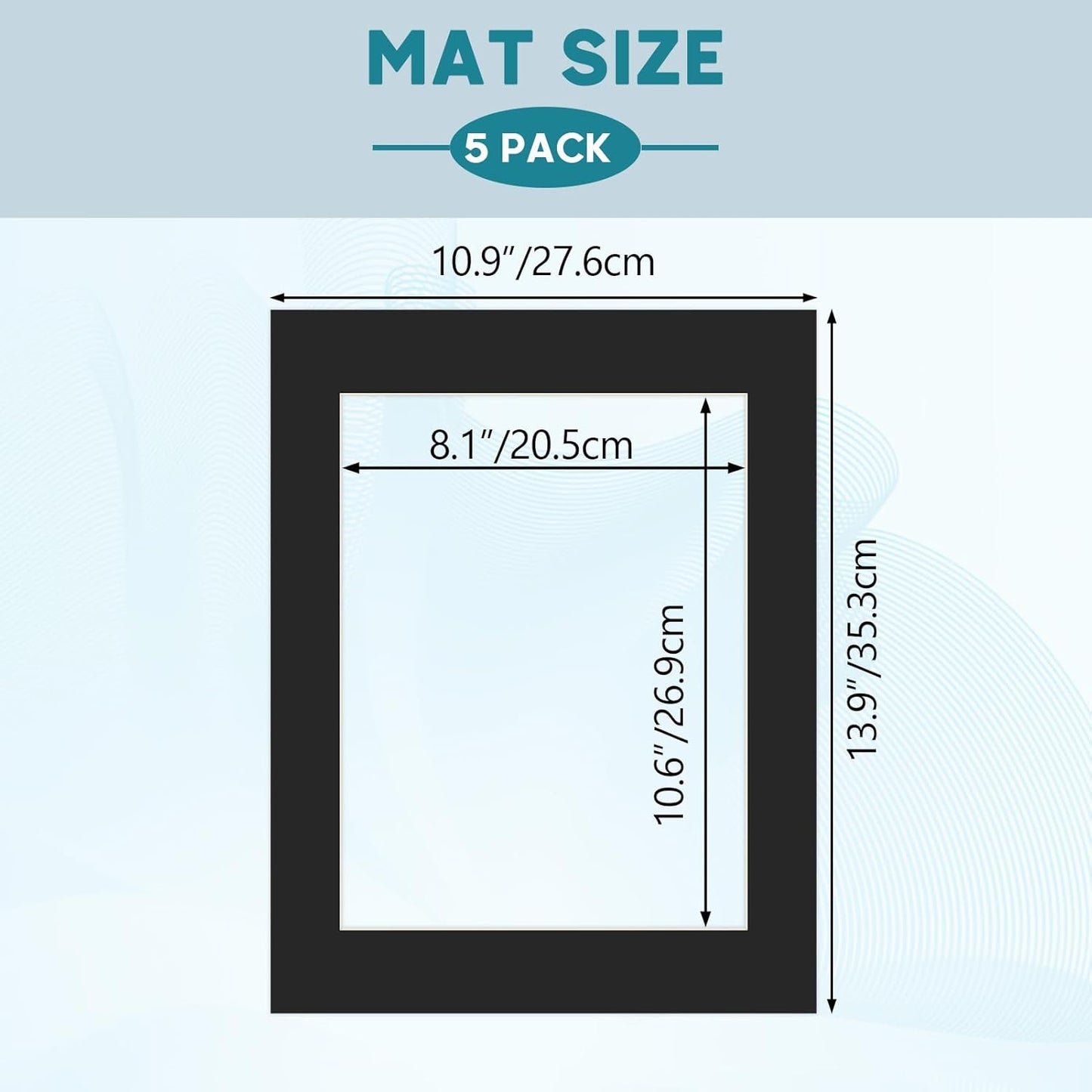 ZBEIVAN 11x14 Black Picture Mats with Core Bevel Cut Frame Mattes for 8.5x11 Pictures - Pack of 5