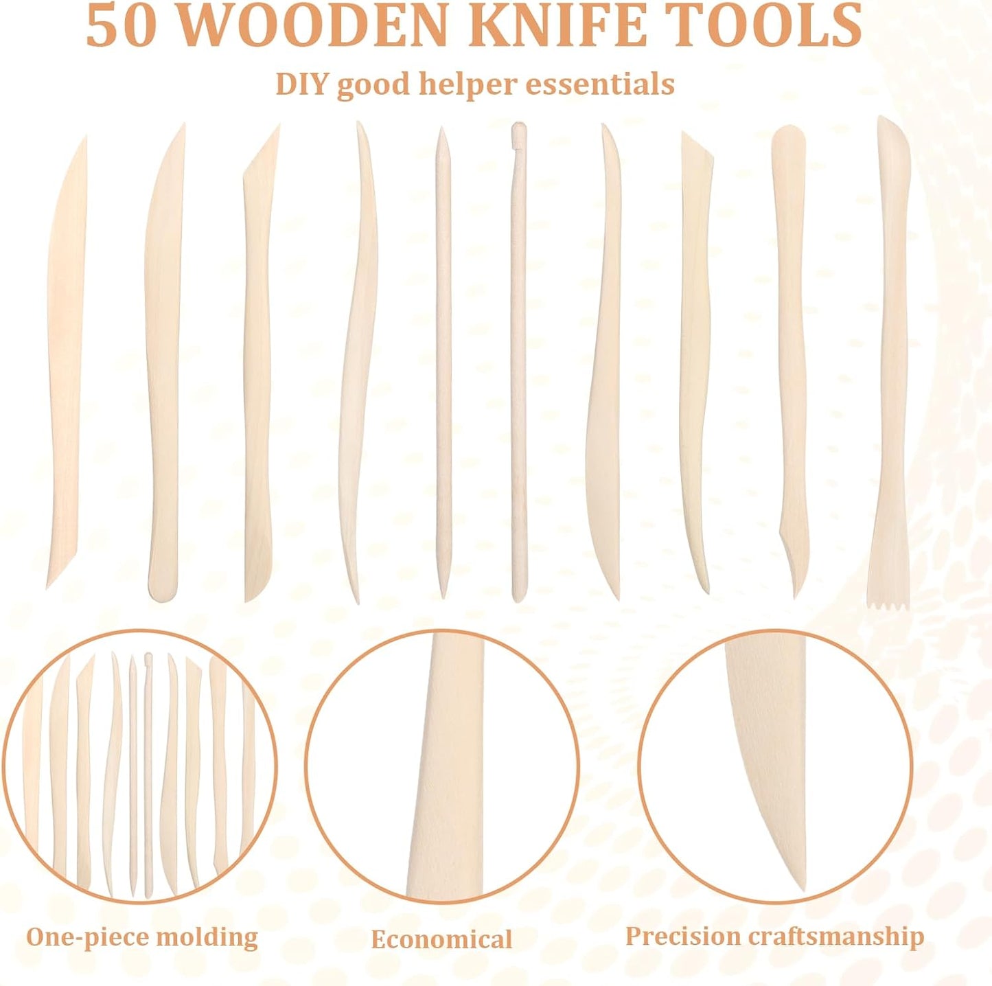 50PCS Wooden Clay Sculpting Tools, 6.2'' Smooth Double Ended Clay Modeling Tools, Polymer Clays Tool Sculpting, Wood Pottery Tool Kit for Ceramics Soap Playdough Carving Supplies