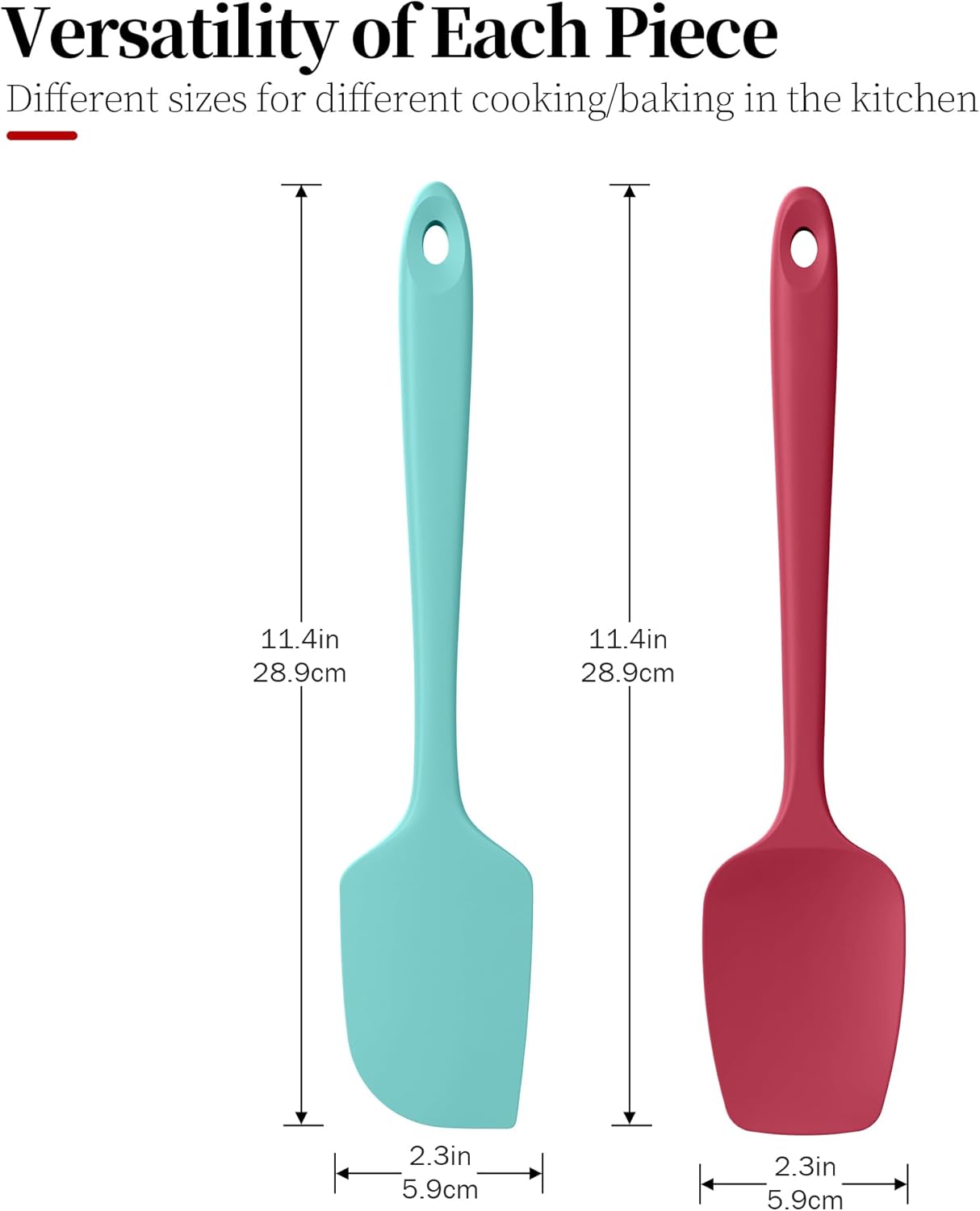 Silicone Flat Spoon Spatula Set, Luxiwise 600ºF Heat Resistant Kitchen Baking Scraper Cooking Spoonula Non-Stick BPA-Free Dishwasher Safe for Seamless Mixing Folding Scraping Serving (Aqua Sky & Red)